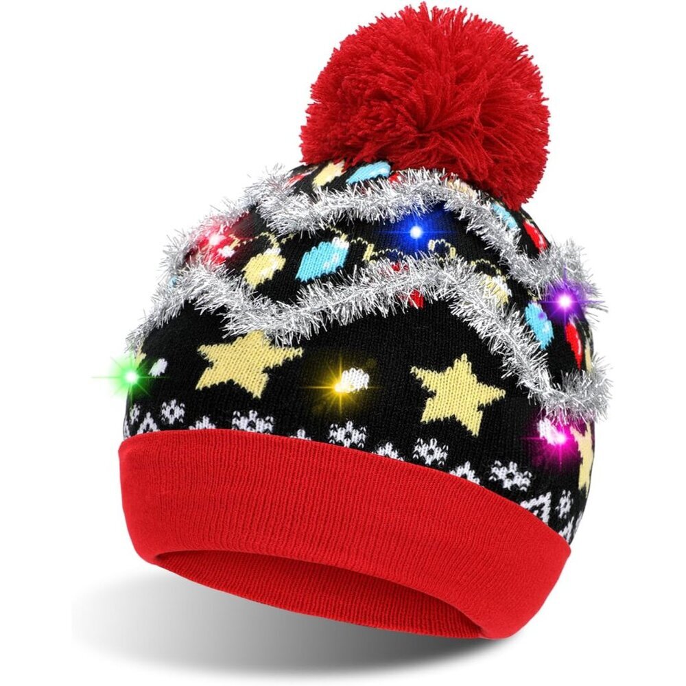 LED Light Up Hat Beanie Knit Cap, Colorful LED Xmas Christmas Beanie